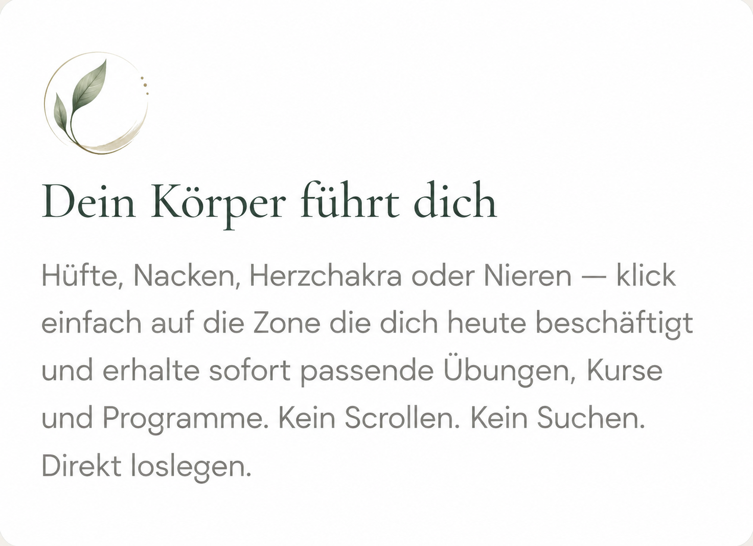 Dein Körper führt dich: Wähle eine Zone und erhalte passende Übungen, Kurse und Programme.